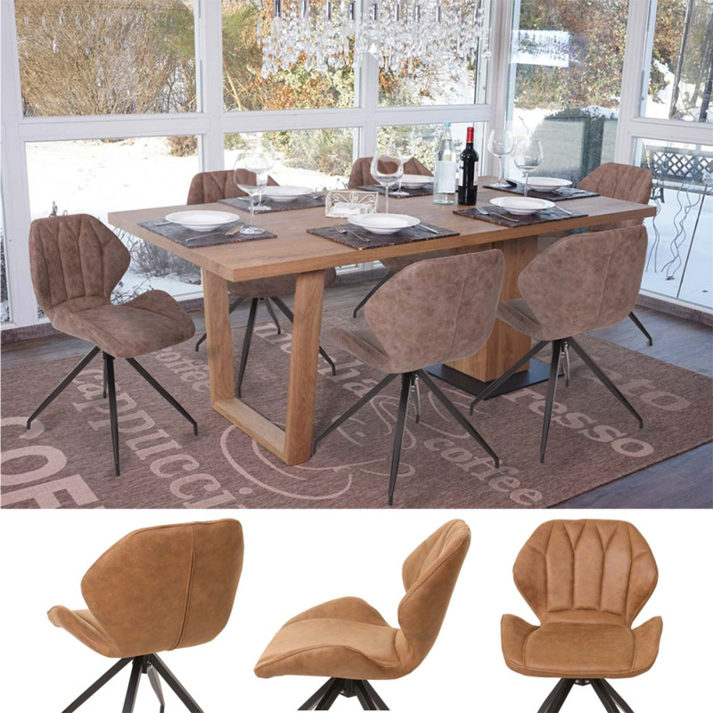 Lot 6x chaise de salle à manger fauteuil, imitation daim vintage - similicuir marron