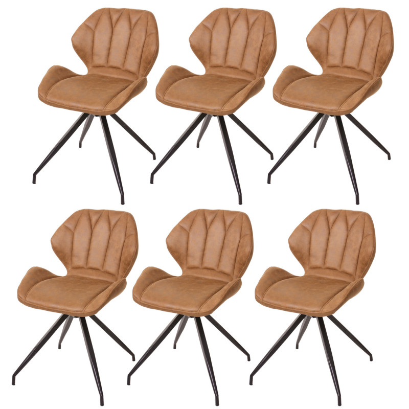 Lot 6x chaise de salle à manger fauteuil, imitation daim vintage - tissu marron clair