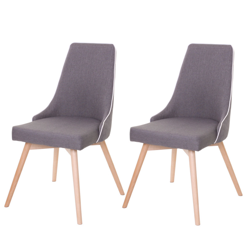 2x chaise de salle à manger fauteuil, style rétro années 50 en tissu - gris foncé