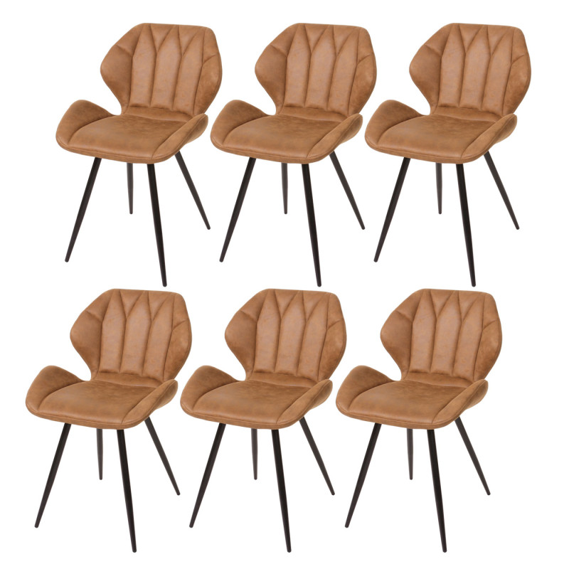 Lot 6x chaise de salle à manger fauteuil, imitation daim vintage - tissu marron clair