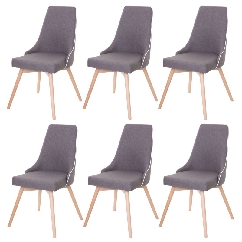 6x chaise de salle à manger fauteuil, style rétro années 50 en tissu - gris foncé