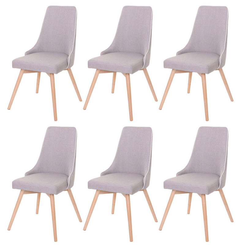 6x chaise de salle à manger fauteuil, style rétro années 50 en tissu - gris