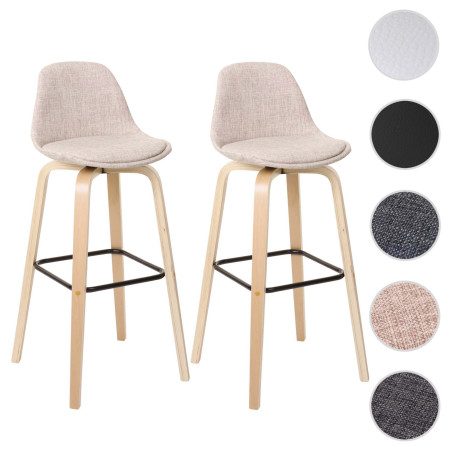 2x tabouret de bar chaise de comptoir avec dossier - tissu, crème/gris