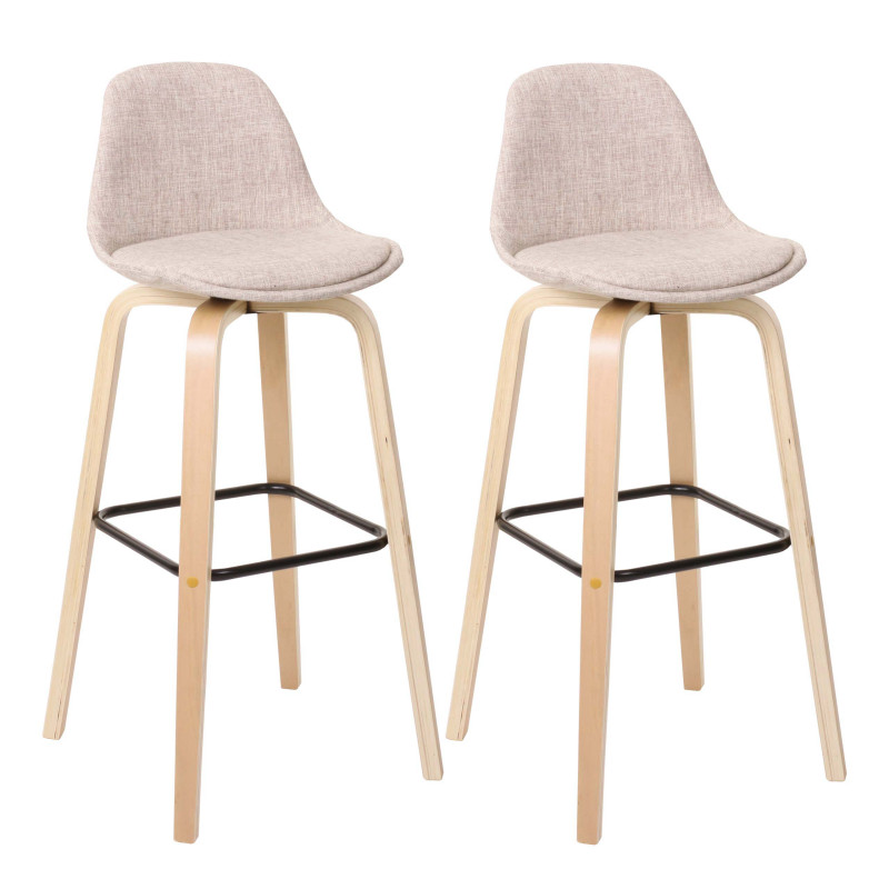 2x tabouret de bar chaise de comptoir avec dossier - tissu, crème/gris