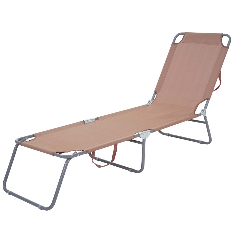 Chaise longue de jardin transat, bain de soleil, tissu pliable - marron