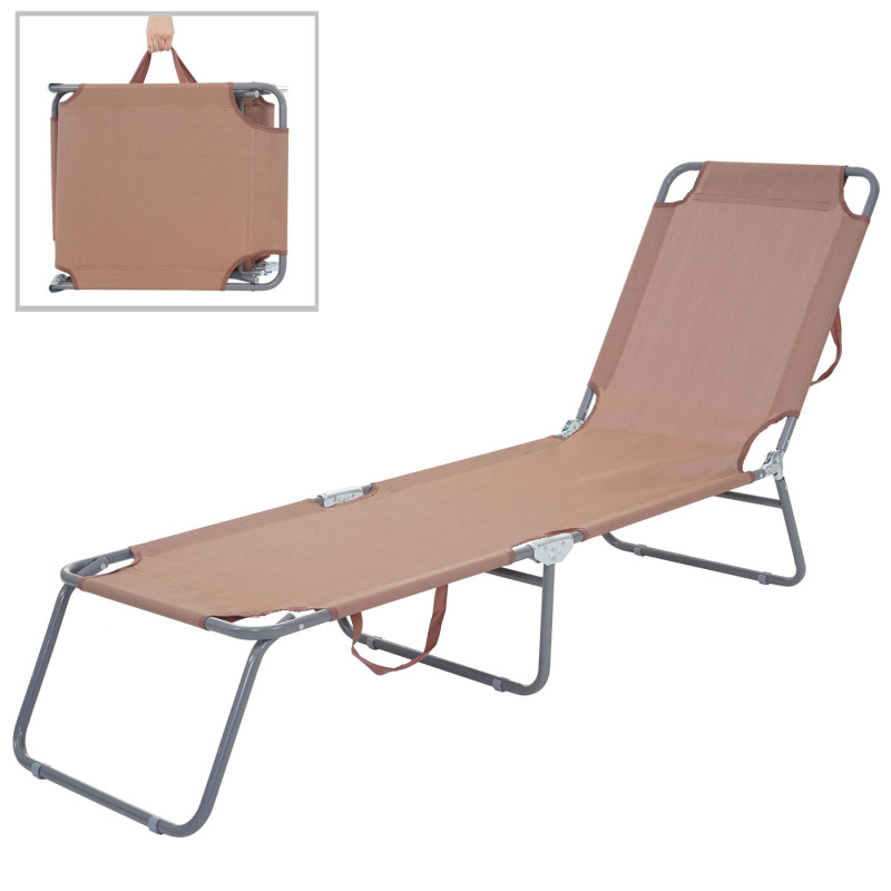 Chaise longue de jardin transat, bain de soleil, tissu pliable - marron