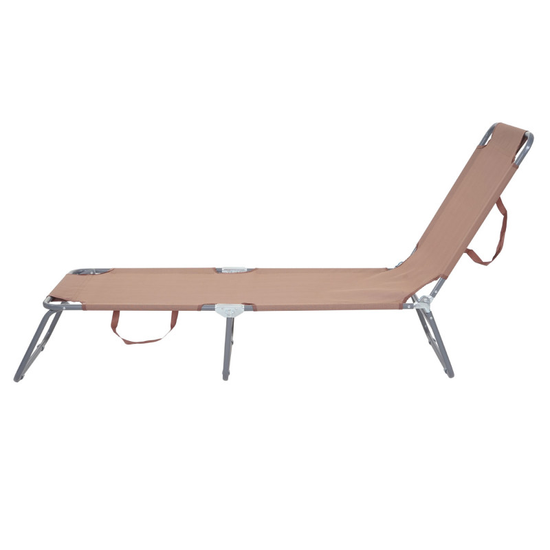 Chaise longue de jardin transat, bain de soleil, tissu pliable - marron