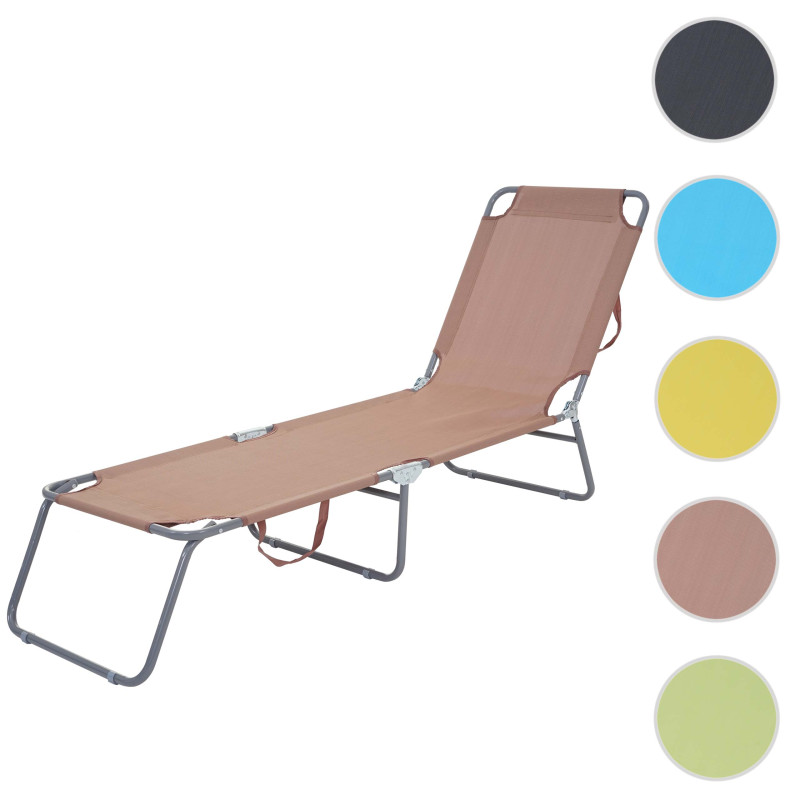 Chaise longue de jardin transat, bain de soleil, tissu pliable - marron