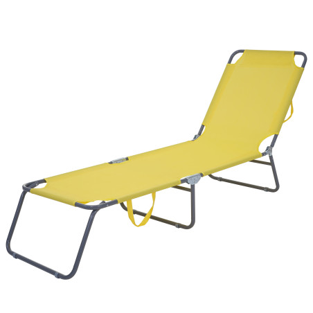 Chaise longue de jardin transat, bain de soleil, tissu pliable - jaune