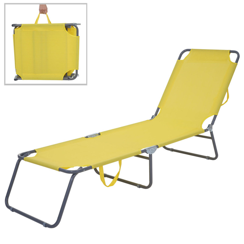 Chaise longue de jardin transat, bain de soleil, tissu pliable - jaune