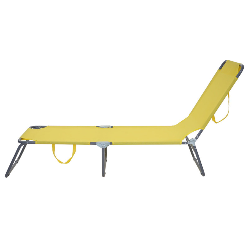 Chaise longue de jardin transat, bain de soleil, tissu pliable - jaune