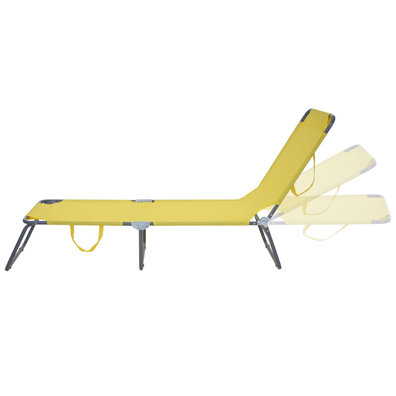 Chaise longue de jardin transat, bain de soleil, tissu pliable - jaune