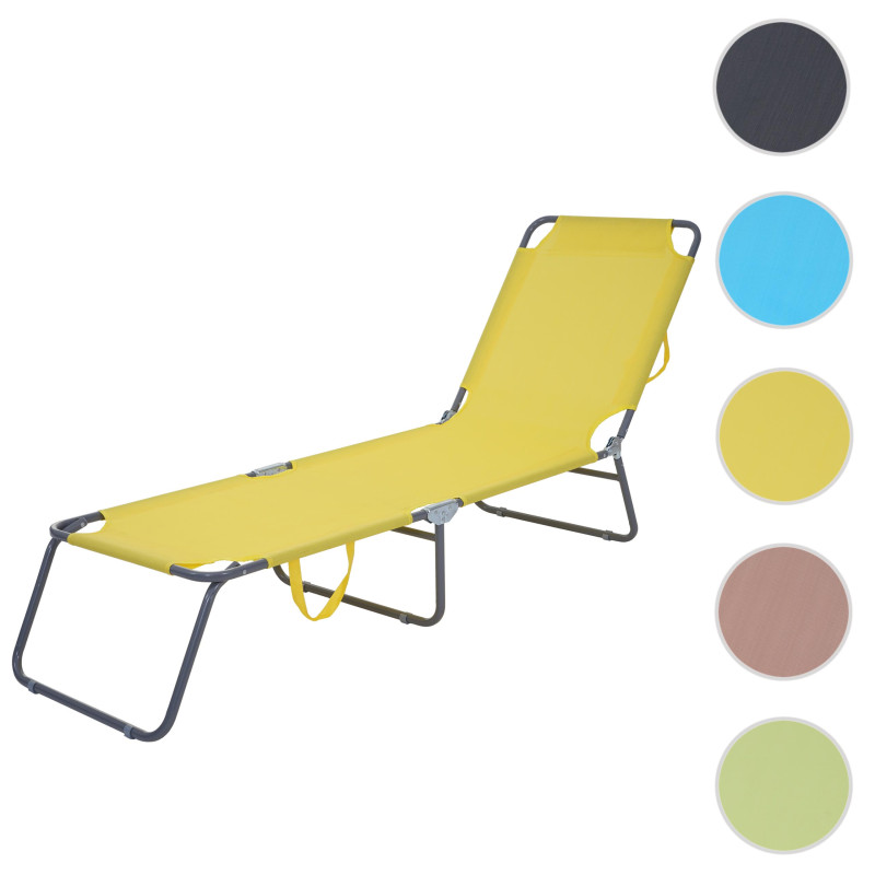 Chaise longue de jardin transat, bain de soleil, tissu pliable - jaune