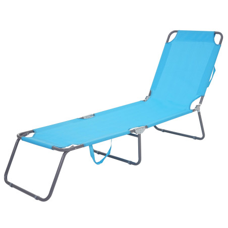 Chaise longue de jardin transat, bain de soleil, tissu pliable - bleu clair