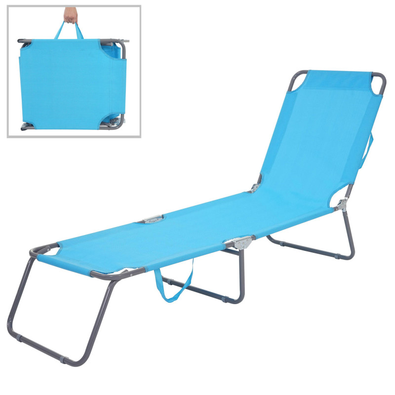 Chaise longue de jardin transat, bain de soleil, tissu pliable - bleu clair