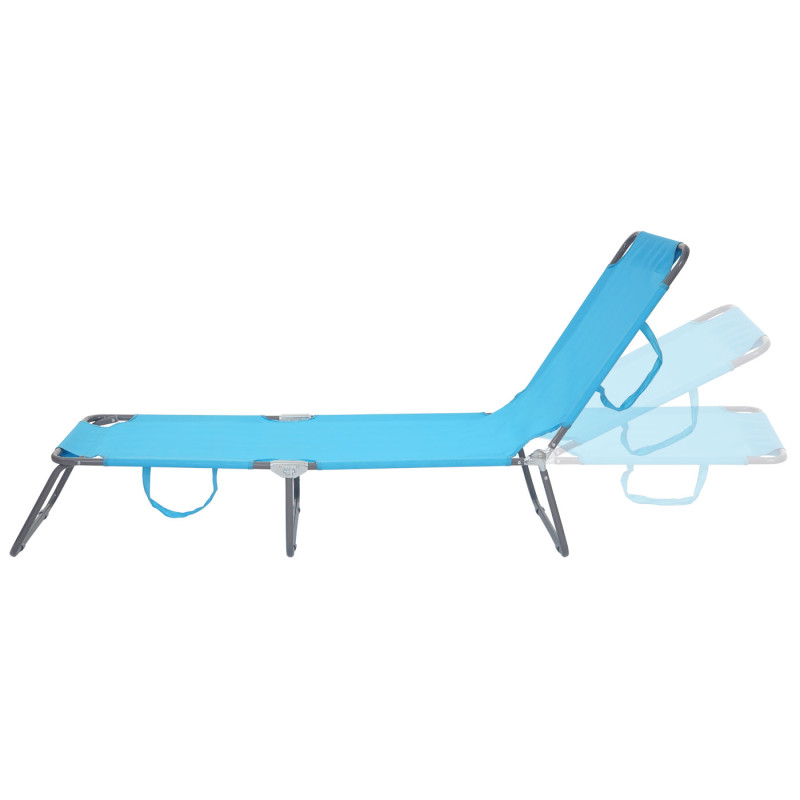 Chaise longue de jardin transat, bain de soleil, tissu pliable - bleu clair