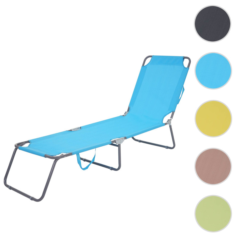 Chaise longue de jardin transat, bain de soleil, tissu pliable - bleu clair