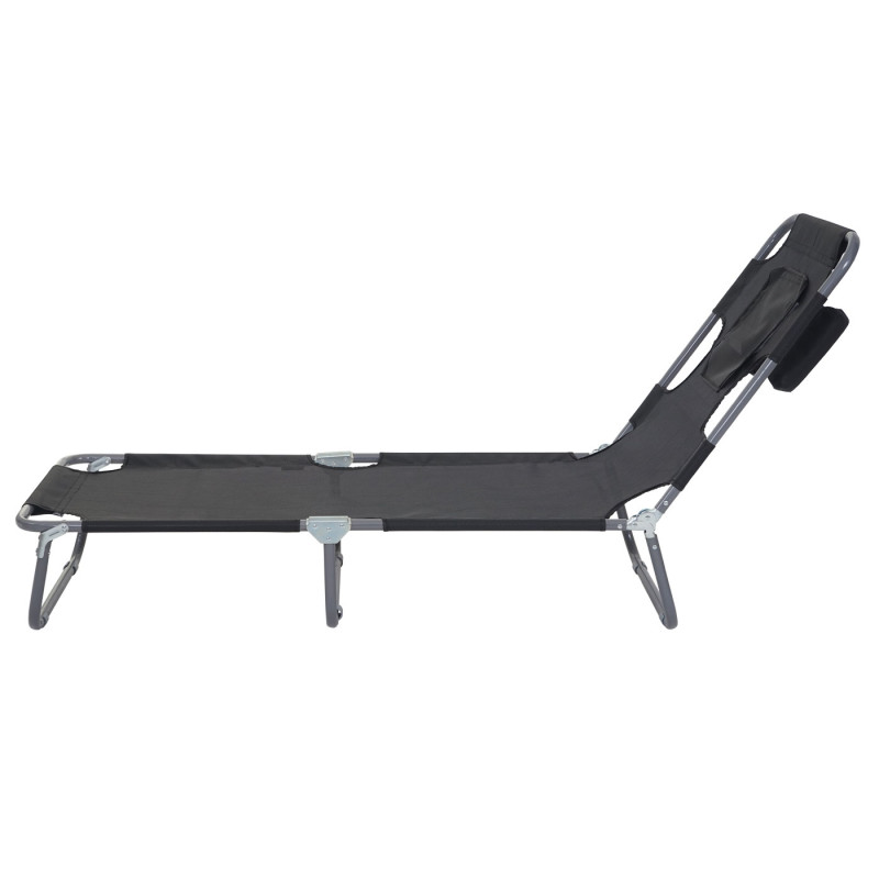 Chaise longue de jardin transat bain de soleil, fonction position sur le ventre, tissu pliable - noir