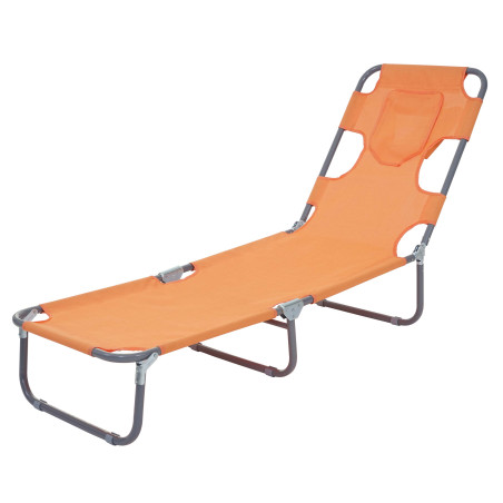 Chaise longue jardin transat bain de soleil, fonction position sur le ventre, tissu pliable - orange