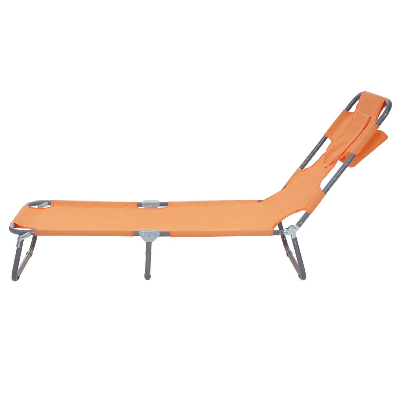 Chaise longue jardin transat bain de soleil, fonction position sur le ventre, tissu pliable - orange