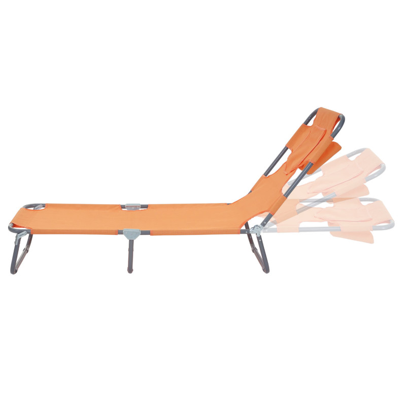 Chaise longue jardin transat bain de soleil, fonction position sur le ventre, tissu pliable - orange