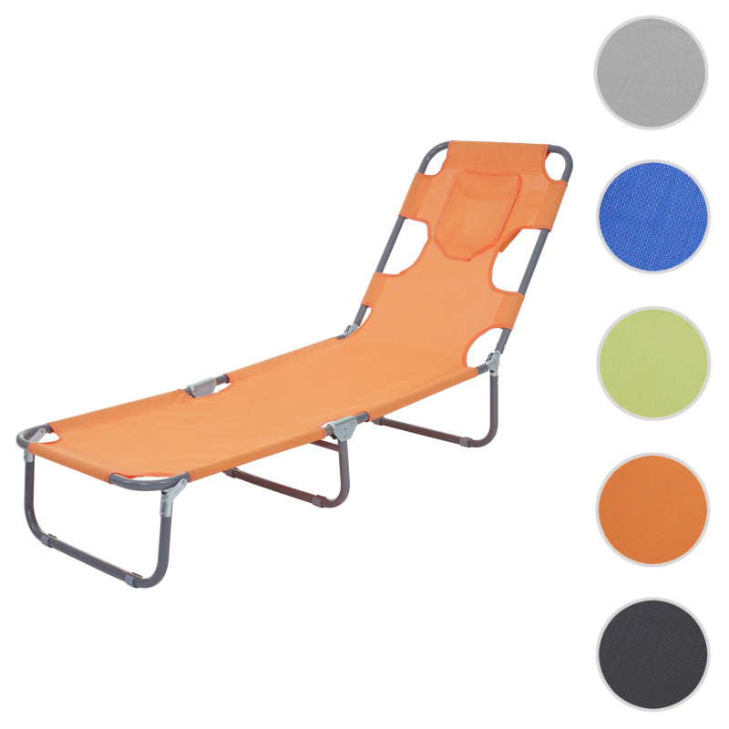 Chaise longue jardin transat bain de soleil, fonction position sur le ventre, tissu pliable - orange