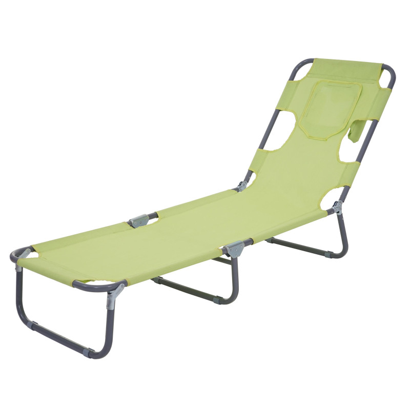 Chaise longue de jardin transat bain de soleil, fonction position sur le ventre, tissu pliable - vert
