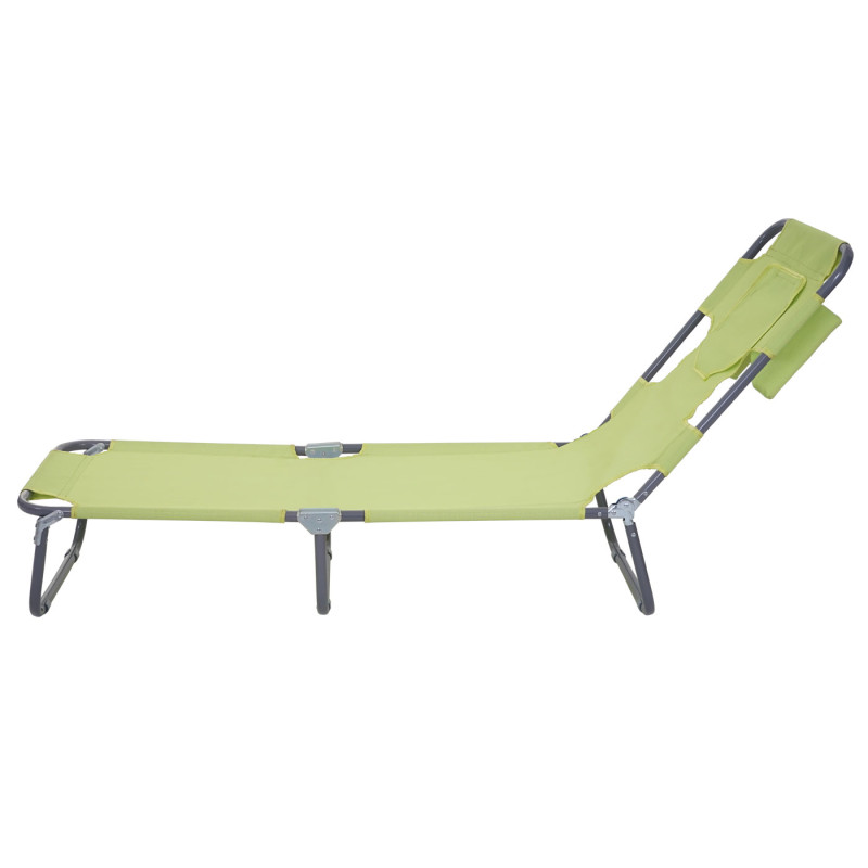 Chaise longue de jardin transat bain de soleil, fonction position sur le ventre, tissu pliable - vert