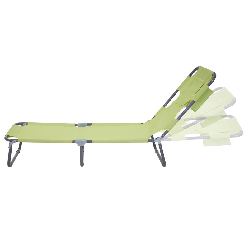 Chaise longue de jardin transat bain de soleil, fonction position sur le ventre, tissu pliable - vert