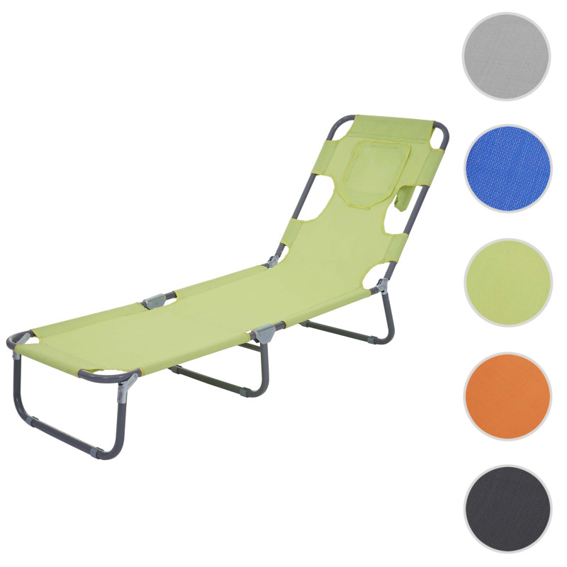 Chaise longue de jardin transat bain de soleil, fonction position sur le ventre, tissu pliable - vert