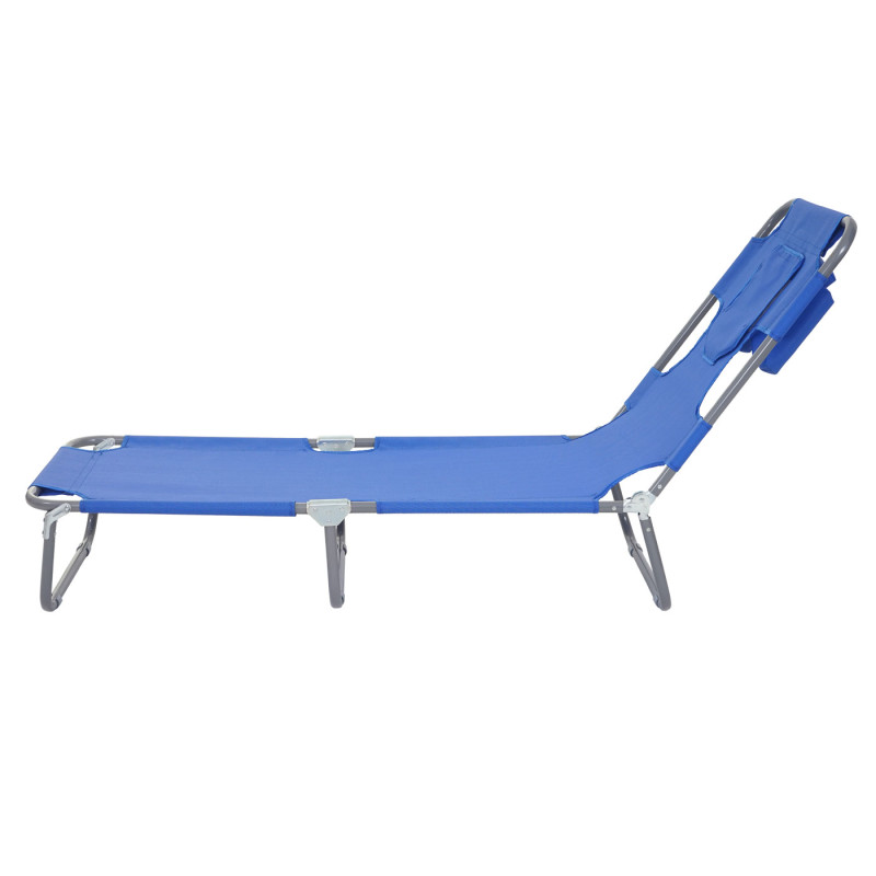 Chaise longue de jardin transat bain de soleil, fonction position sur le ventre, tissu pliable - bleu