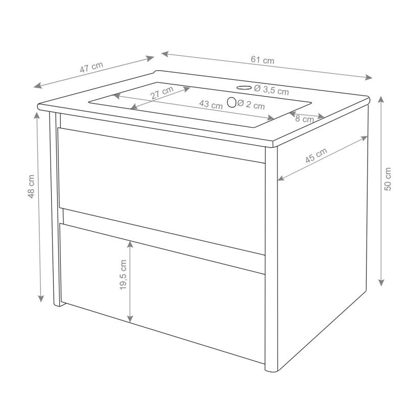 Meuble sous-vasque meuble sous-vasque salle de bain, brillant Soft-Close 50x60cm - noir