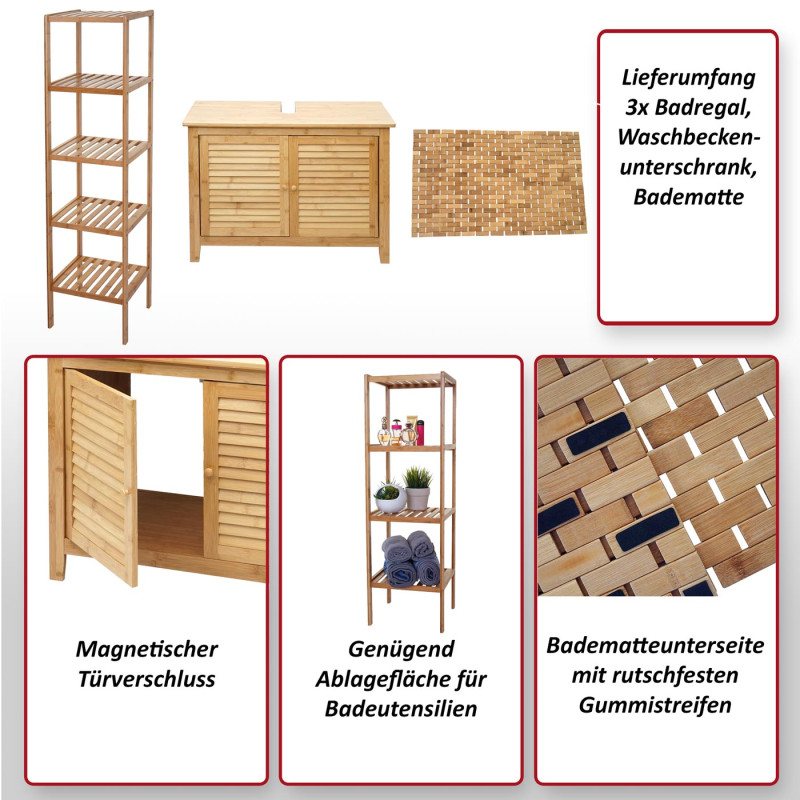 Set complet de salle de bains Meuble Armoires Étagères Bambou