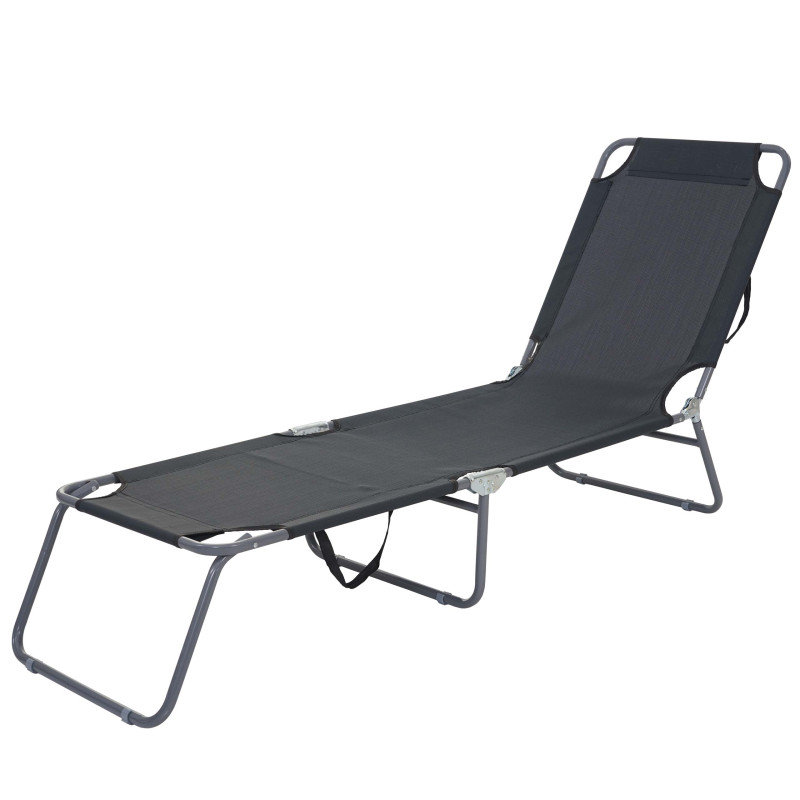 Chaise longue de jardin transat, bain de soleil, tissu pliable - noir