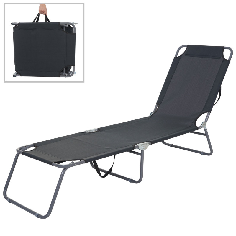 Chaise longue de jardin transat, bain de soleil, tissu pliable - noir