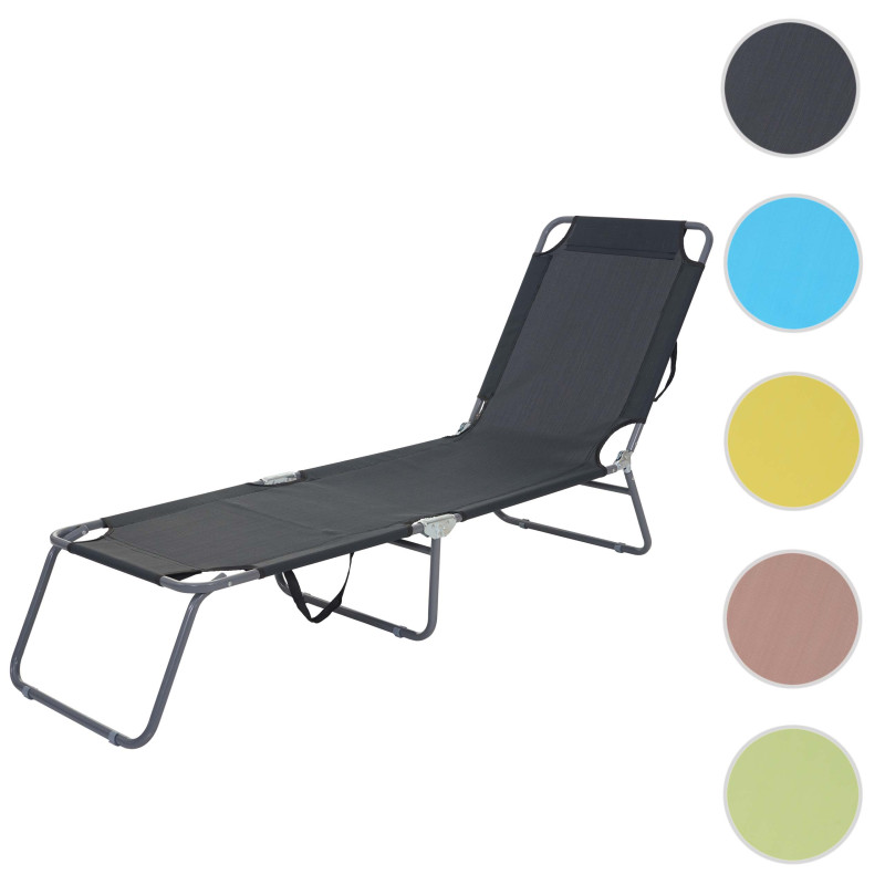 Chaise longue de jardin transat, bain de soleil, tissu pliable - noir