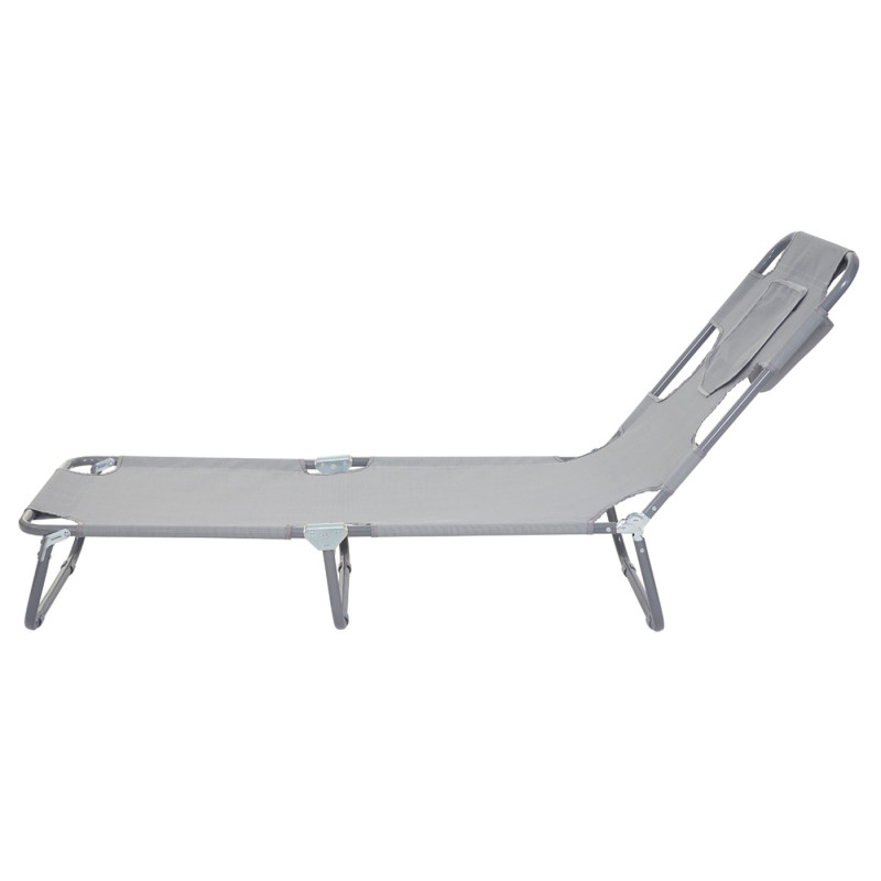Chaise longue de jardin transat bain de soleil, fonction position sur le ventre, tissu pliable - gris