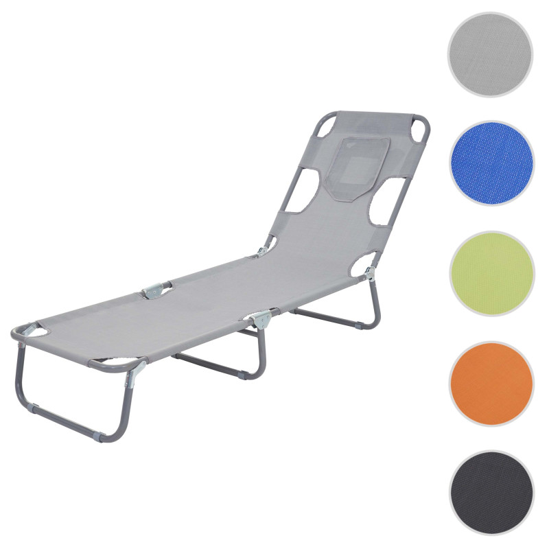 Chaise longue de jardin transat bain de soleil, fonction position sur le ventre, tissu pliable - gris