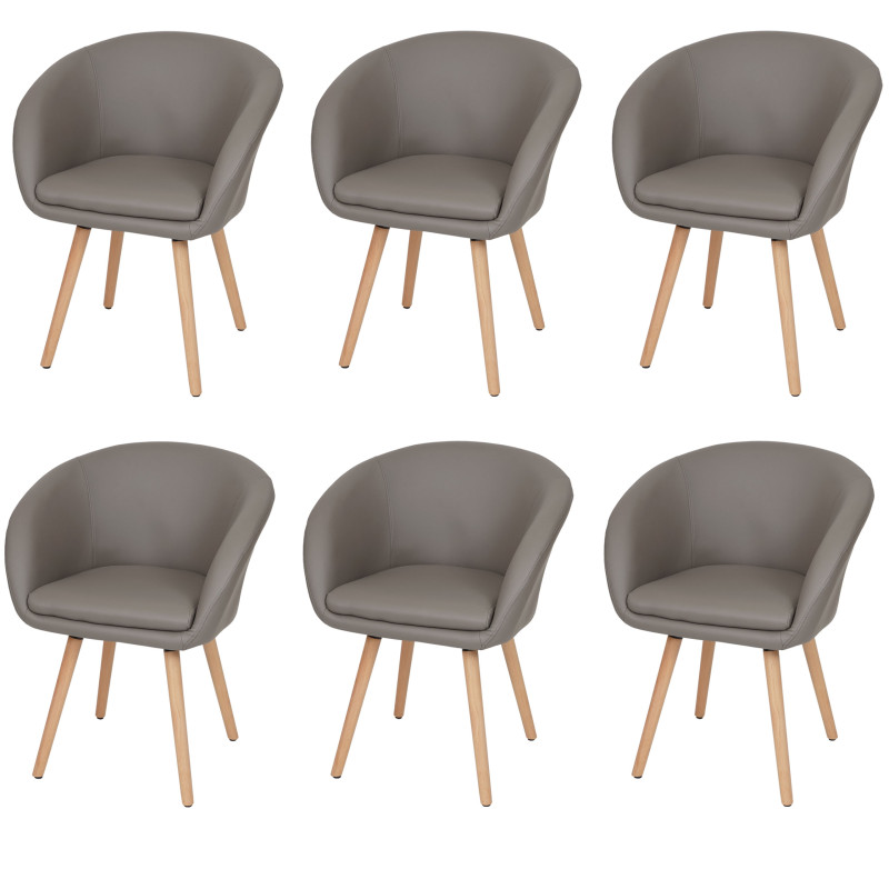 6x chaise de salle à manger Malmö T633, fauteuil, design rétro des années 50 - similicuir, taupe