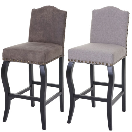 2x tabouret de bar chaise de comptoir, Chesterfield tissu - marron, aspect daim