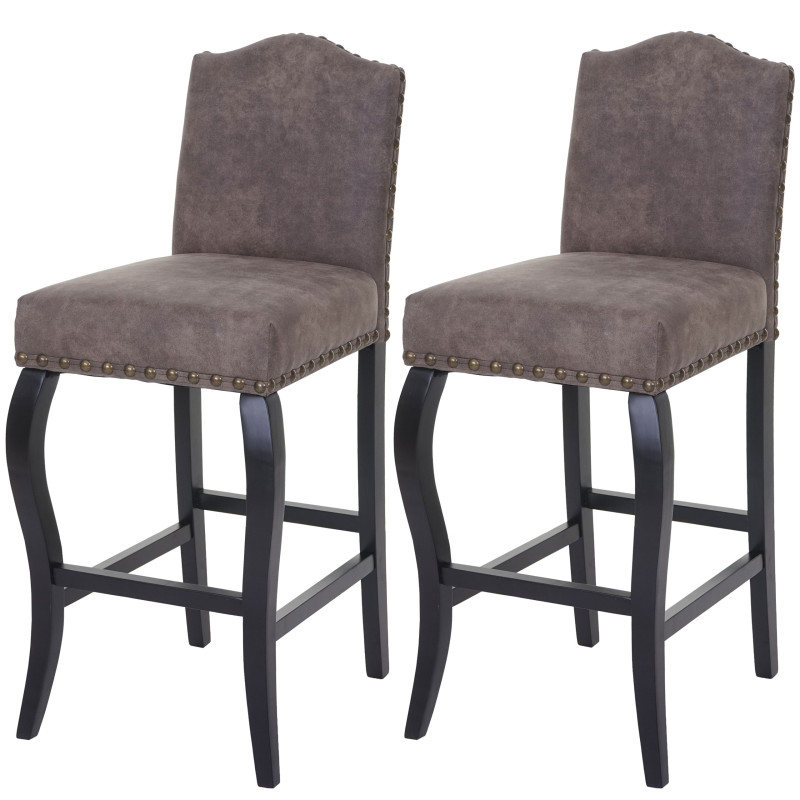 2x tabouret de bar chaise de comptoir, Chesterfield tissu - marron, aspect daim