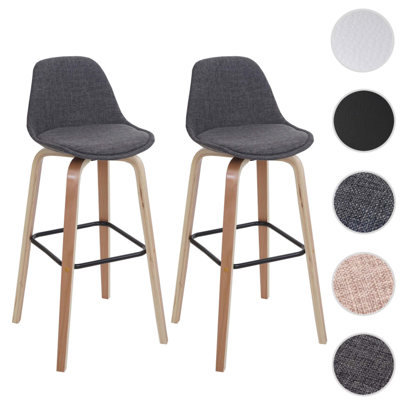 2x tabouret de bar chaise de comptoir avec dossier - tissu, gris