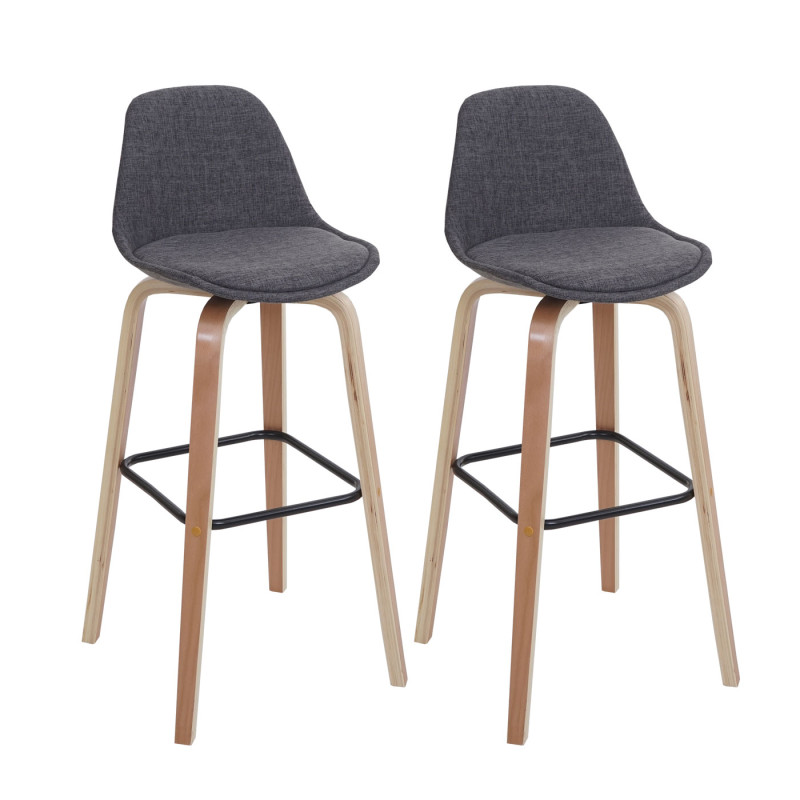 2x tabouret de bar chaise de comptoir avec dossier - tissu, gris