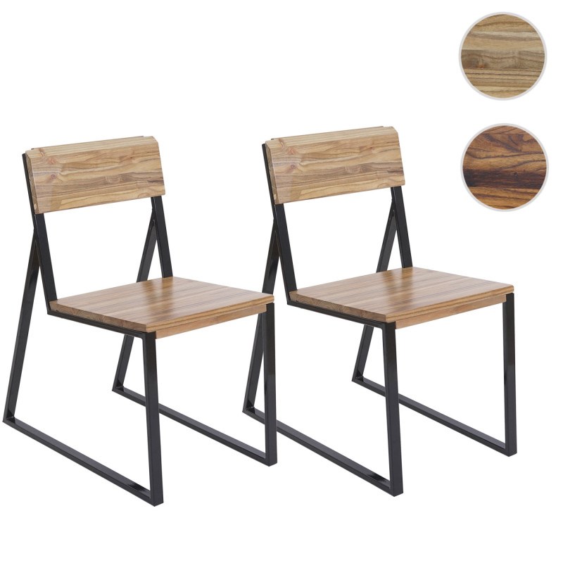 2x chaise de salle à manger fauteuil, bois d'orme métal design industriel - foncé