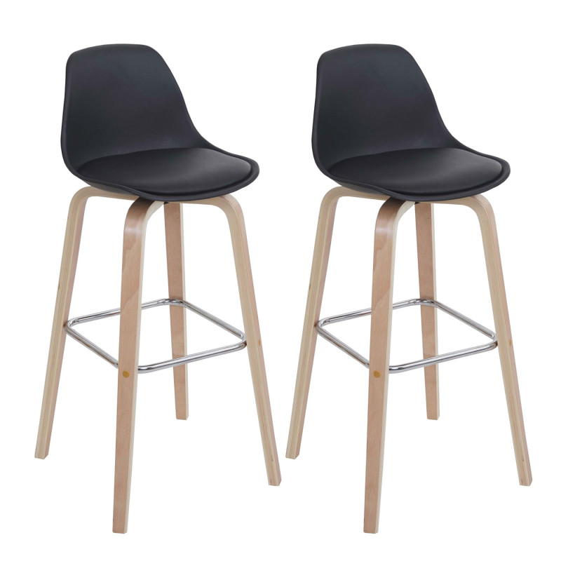 2x tabouret de bar chaise de comptoir avec dossier - similicuir, noir