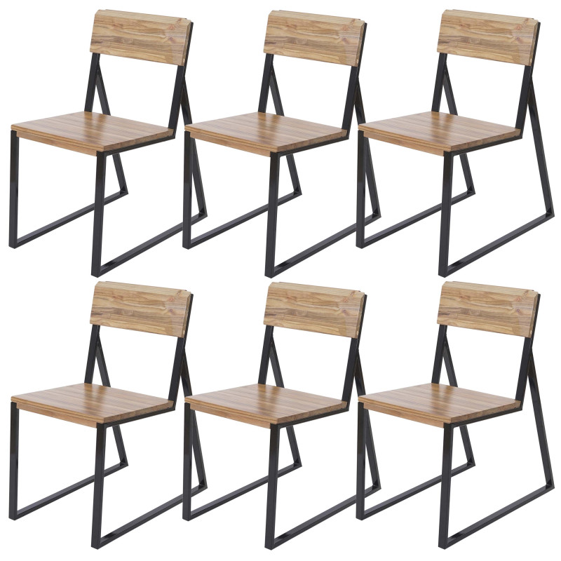 6x chaise de salle à manger fauteuil, bois d'orme métal design industriel - clair