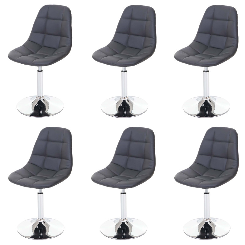 6x chaise de salle à manger fauteuil pitovant, chrome - similicuir gris