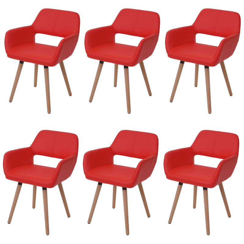 6x chaise de salle à manger II, fauteuil, design rétro des années 50 - similicuir, rouge