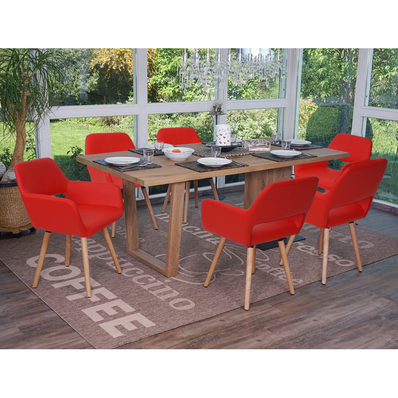 6x chaise de salle à manger II, fauteuil, design rétro des années 50 - similicuir, rouge