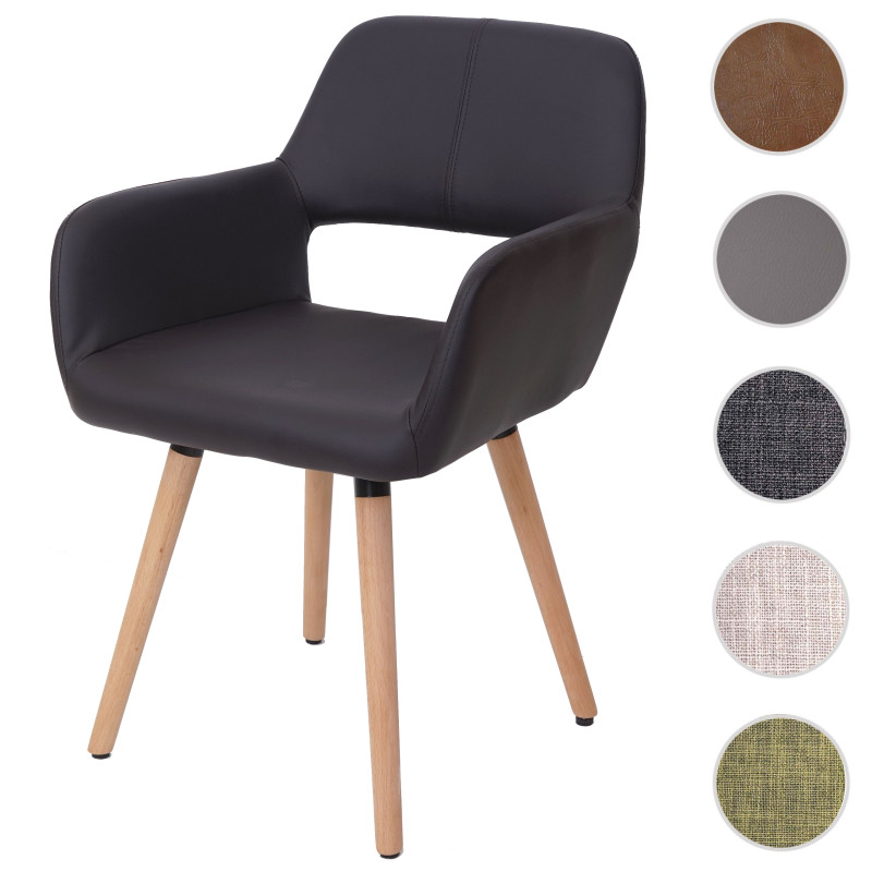 Chaise de salle à manger II, fauteuil, design rétro des années 50 - similicuir, marron